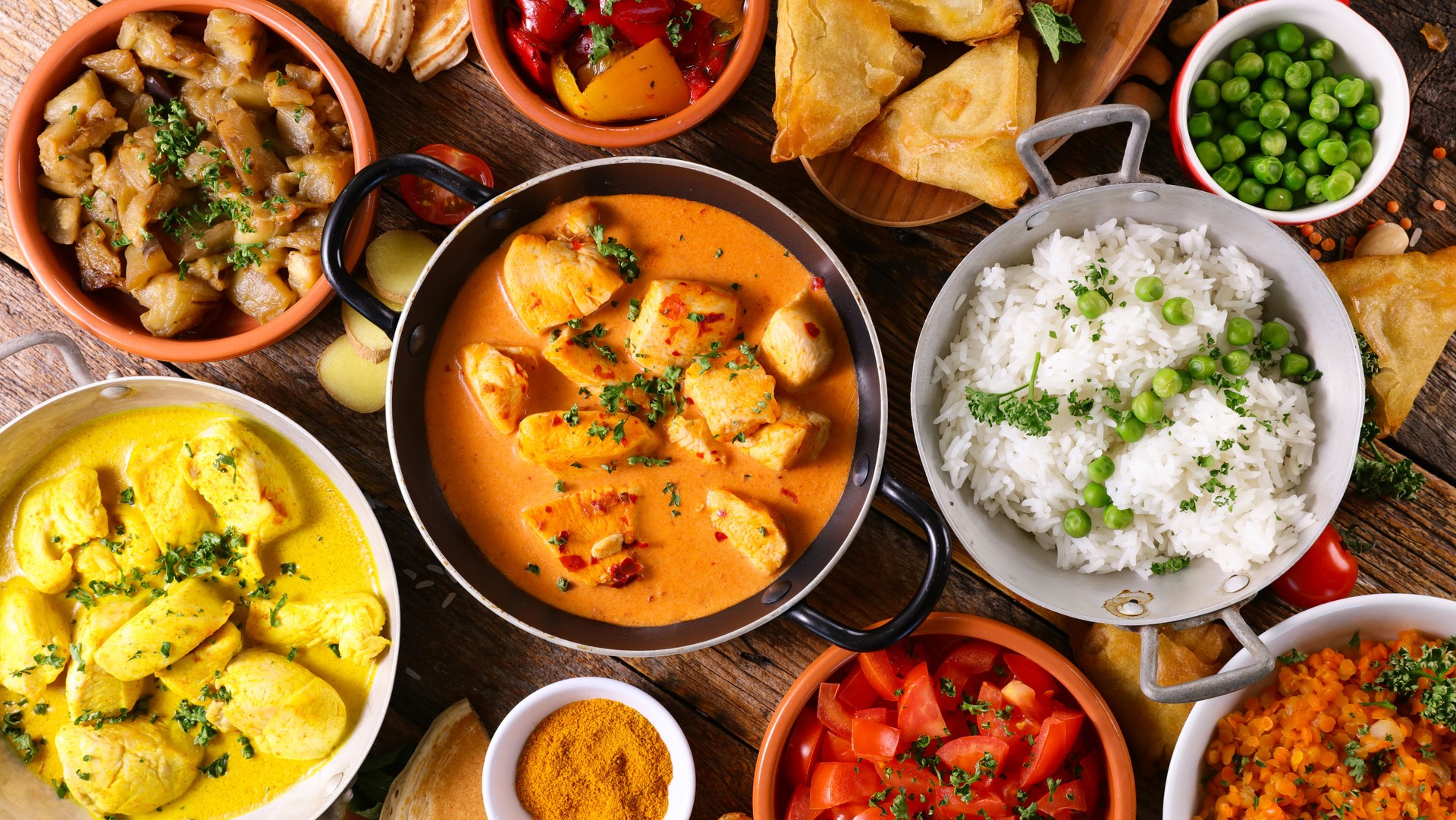 assorted of indian food- top view